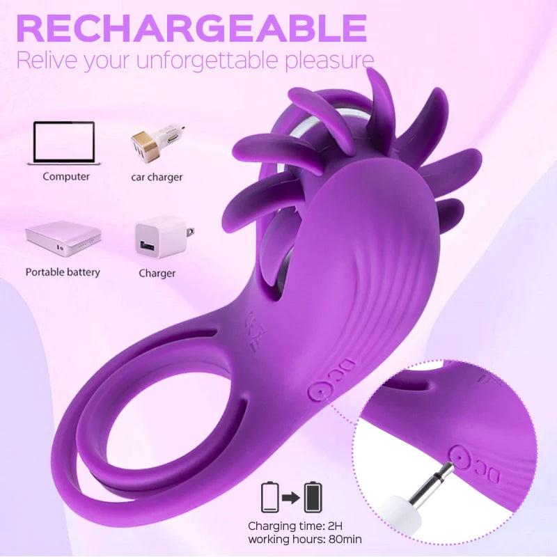 Roxy - Licking Sex Toy & Vibrating Dual Penis Ring